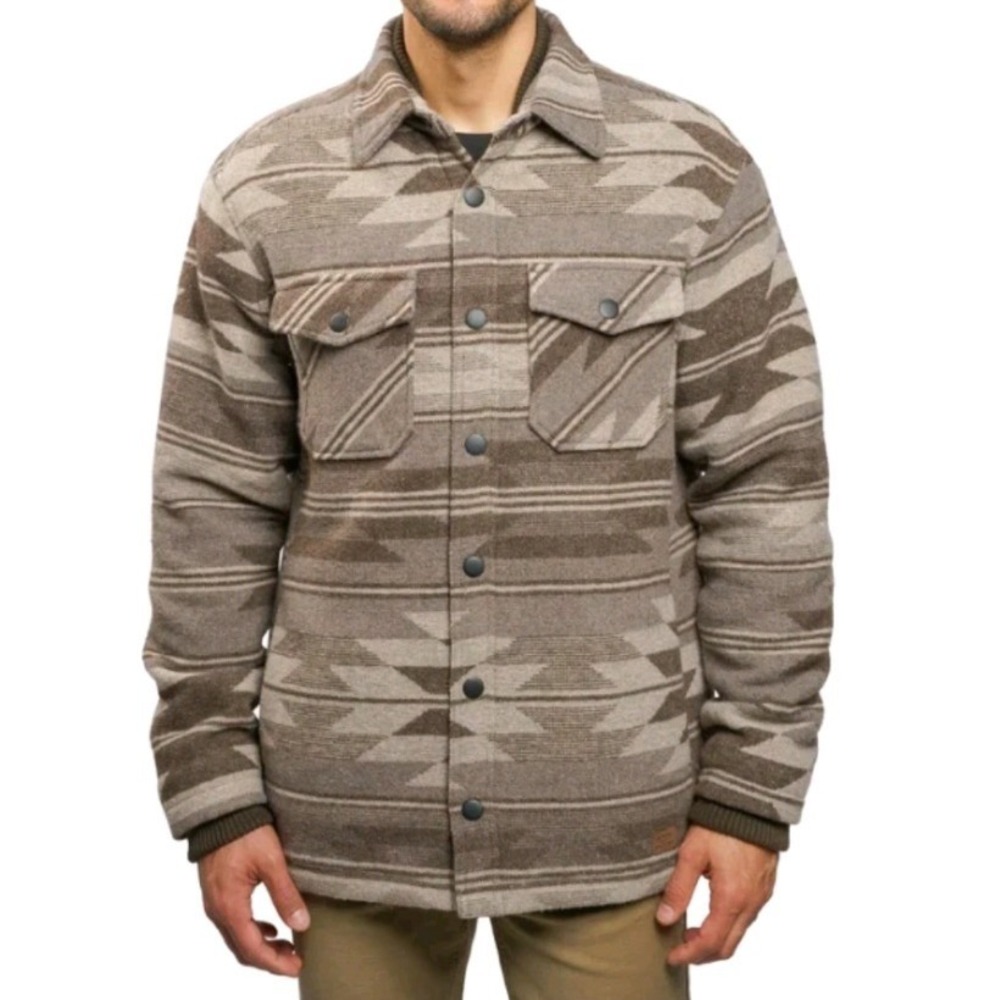 Jachs NY Sherpa Lined Wool Blend Shirt Jacket Aztec Gray Taupe Large NWT